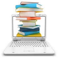 Livres empilés dans un écran d'ordinateur